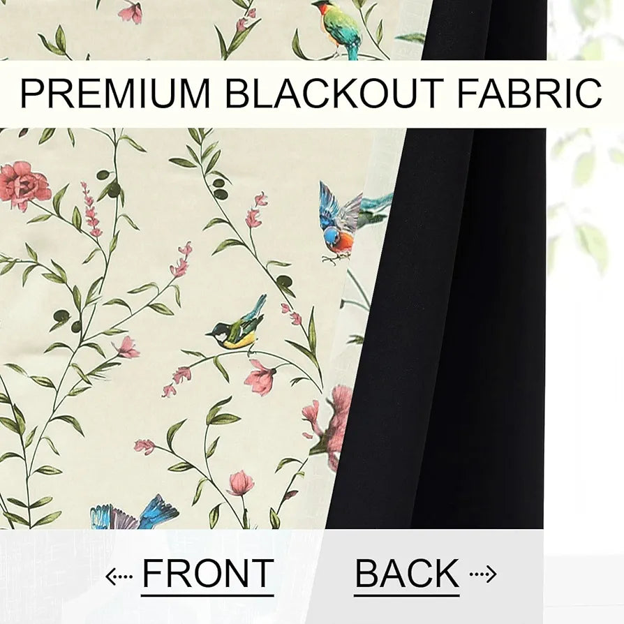 Cloth Fusion 100% Blackout Printed Premium Window Curtains 5 Feet Long Set of 2, Noise Reducing Blackout Curtains 5 Feet for Window with Grommet for Home Decor 