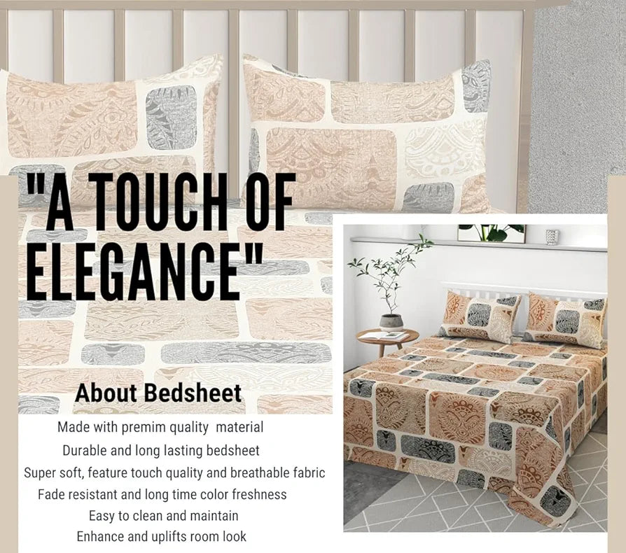 HOMEKART Ultra Super Soft 100% Pure Cotton Double Bedsheet with Two Pillow Covers for Your Bedroom | Floral & Block Printed Premium Bedsheet 