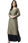 Janasya Women's Taupe Poly Silk Solid Straight Kurta