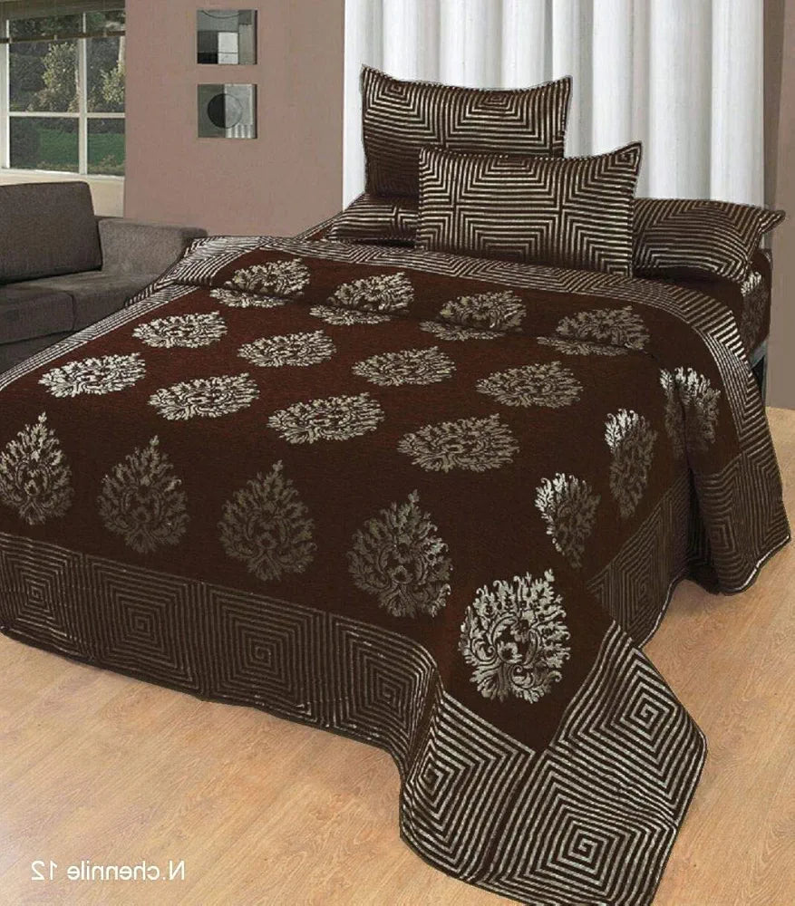 Fresh From Loom Chenille Velvet 500 TC Double Bed King Size Bedsheet with 2 Pillow Cover 