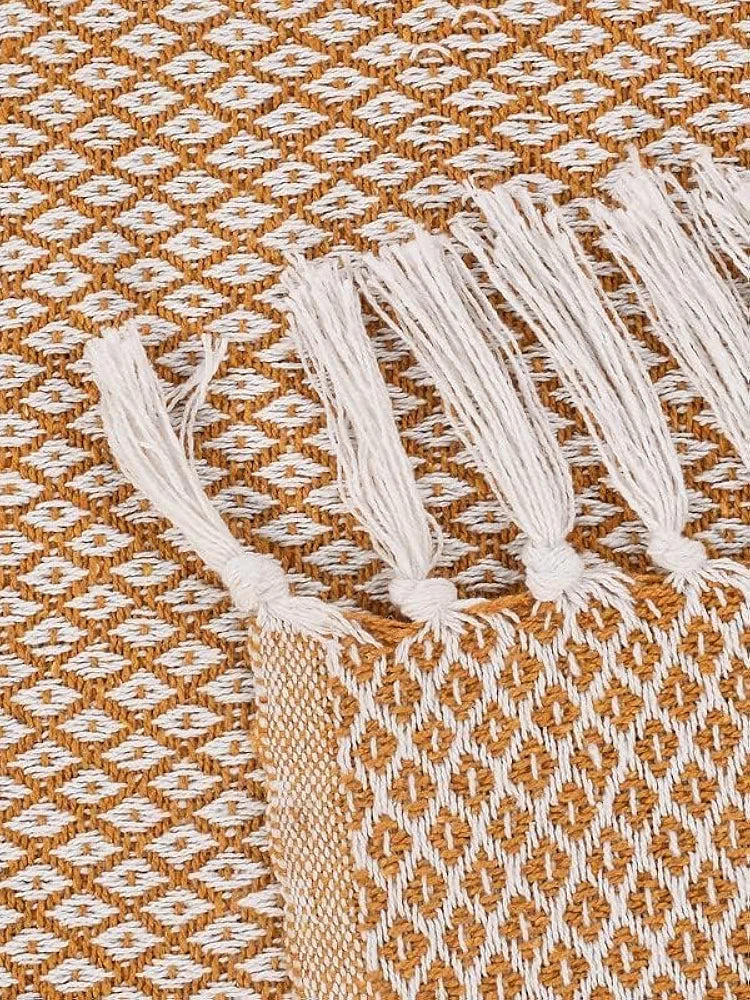 SASHAA WORLD Soft Throw Blanket | Used Both Indoor and Outdoor |Blanket for Living Room, Sofa, Bed & Chair | Beige Throw Blanket| Pack of 1, 160 x130 cm| Cotton| Reversible