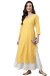 Janasya Women's Mustard Crepe Foil Print Straight Kurta