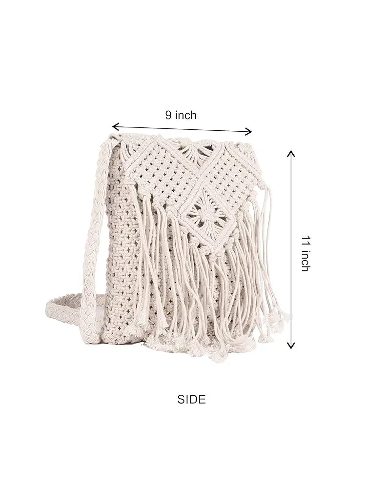 ASTRID Handmade Macrame Flap Over Sling Bag For Girls And Women