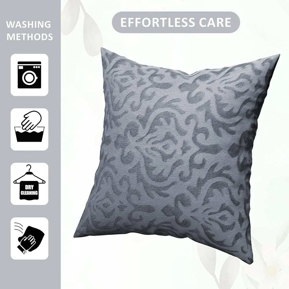 Kuber Industries Set of 5  Washable & Removable Velvet Sofa Pillow Covers with Zip | Soft Sofa Cushion Covers for Home & Bedroom Interiors | Floral Design - Grey
