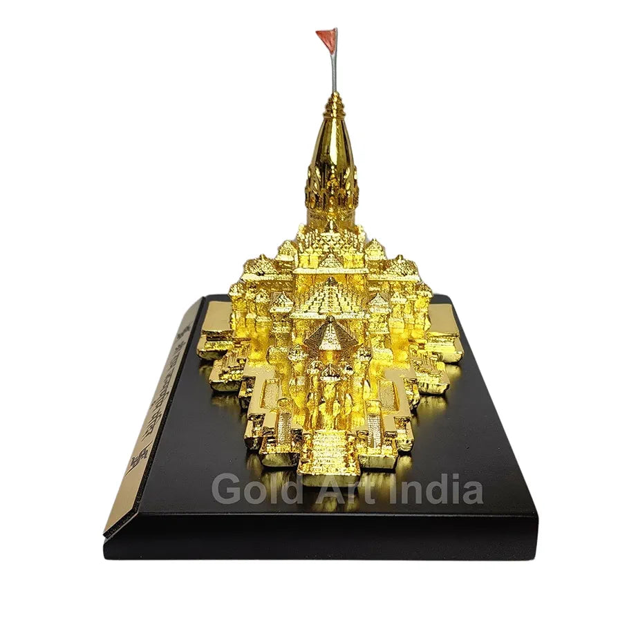 Gold Art India Ram Mandir Ayodhya Gold Plated - Minature for, Gifting, Puja Room, Office Desk, Home Decor 