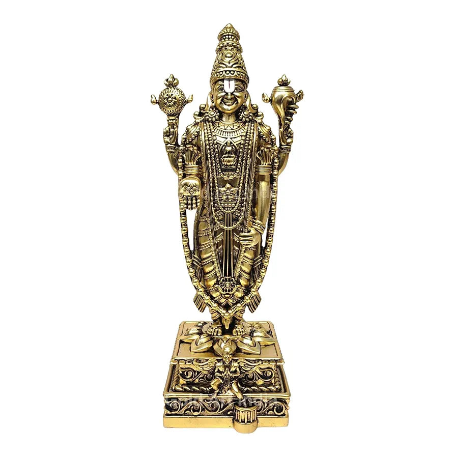 Gold Art India Lord Tirupati Balaji Gold Plated Matte Idol with Garuda for Car Dashboard | Vishnu Ji Idol for Office Desk | Venkateswara Swamy Murti for Home | Srinivasa Statue for Mandir 