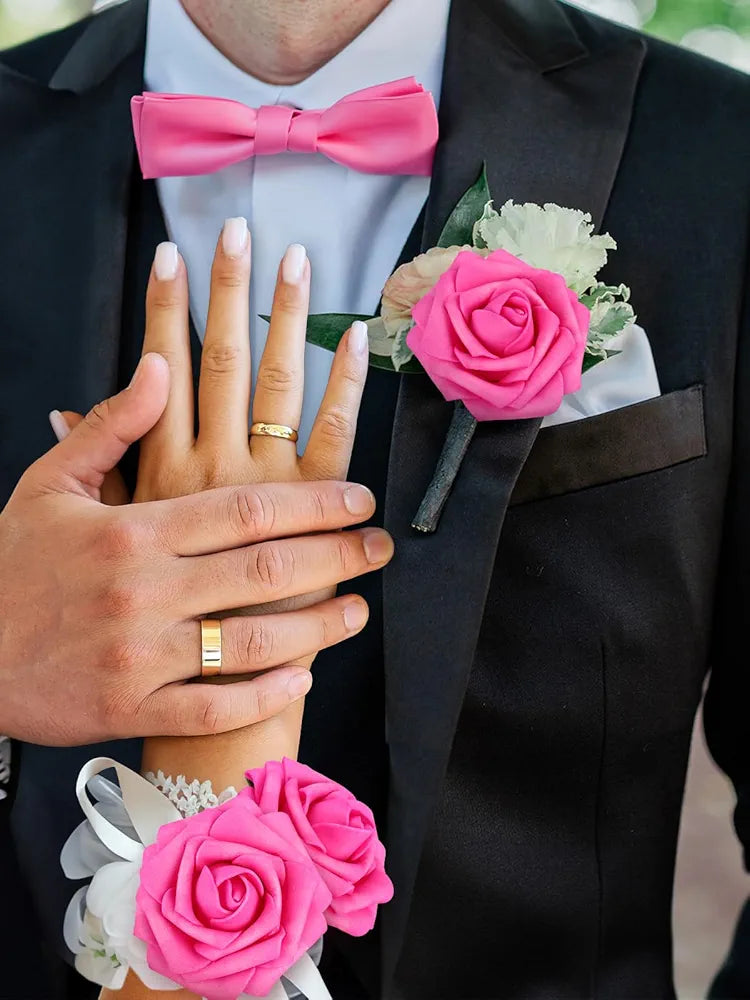 MACTING Artificial Flower Roses 30PCS Real Touch Spring Fake Flowers with Stem Fuchsia Foam Roses for Wedding DIY Bouquets Table Centerpieces Party Bridal Shower Holiday Home Decorations