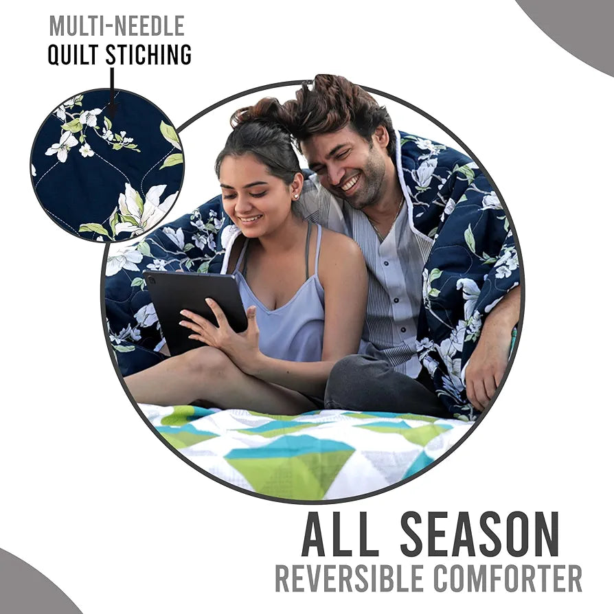 Divine Casa 120 GSM Microfiber Single Bed Comforter | Soft & Lightweight Reversible AC Blanket | All-Season 3-Layered Quilt | 230 x 140 cm, Bristol Blue