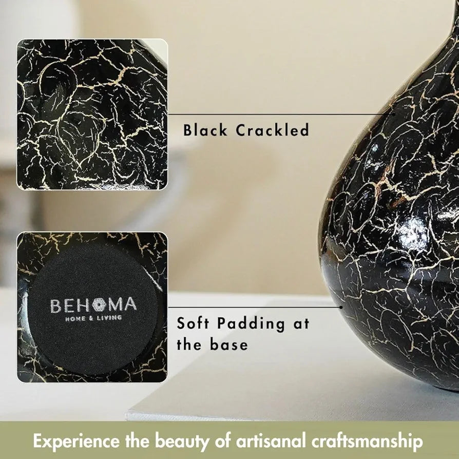 Behoma Metal Flower Vase for Home Decor Bedroom Living Room Office Wedding | Table Decorative Item for Festivals Birthday Crackle Finish Tall Vase 