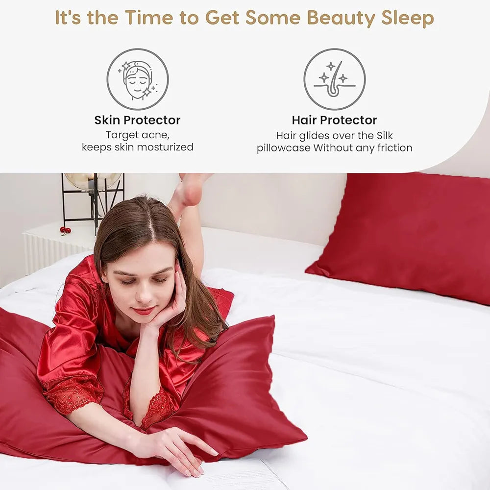 Cloth Fusion Satin Pillow Cover Set of 2 for Hair and Skin Care, Perfect Pillow case with 3 Satin Soft Scrunchies for Women 