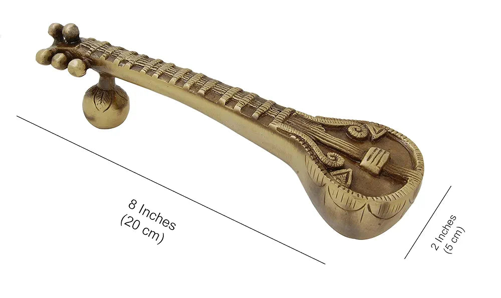 Two Moustaches Sitar Design 8 Inches Brass Door Handle, Brass Sitar Handle, Door Handles for Main Door, Pooja Room Door Handles, Brass Door Pull, Standard, Pack Of 1
