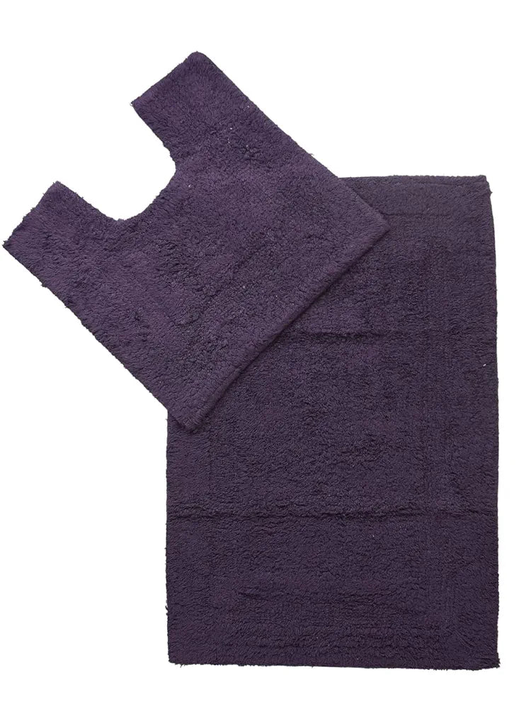 SASHAA WORLD Solid Anti-Skid Cotton Bathmat and Contour Set for Bathroom, Ultra Soft & Absorbent, Tufted Weave, Anti-Slip Latex Backing, Includes Contour & Rectangle Mat, 50X80cm, Purple Pack of 2