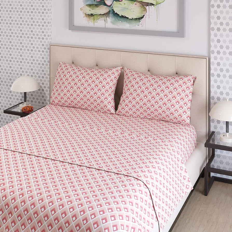 Zen Cotton Blend King Bedsheet Set  | 1 King Cotton Bedsheet & 2 Pillow Covers | Breathable & Anti-Wrinkle | 225 CVC | 