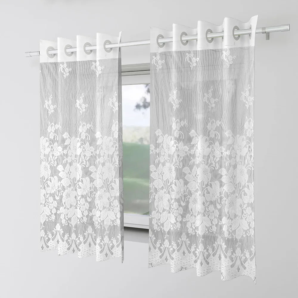 Kuber Industries Darkening Window Curtains | Sheer Curtain with 8 Rings | Parda for Living Room | Drapes for Bedroom | Net Frill Window Curtain | 5 Ft | SY27 | White