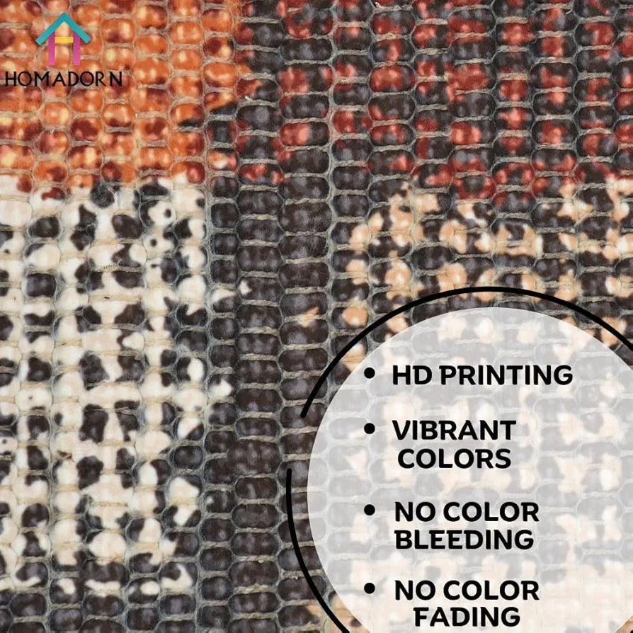 HOMADORN Handmade Sustainable Printed Modern Dhurrie/Rugs/Carpet Upcycled from Fabric for Living Room/Bedside Runner for Enhanced Décor 
