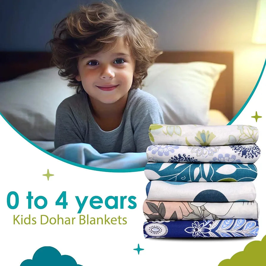 Divine Casa Floret 100% Cotton Single Kids Dohar | 120 GSM | Soft & Lightweight Throw Blanket | Cozy & Breathable Bedding | All-Season Comfort | 140 x 100 CM, Aqua