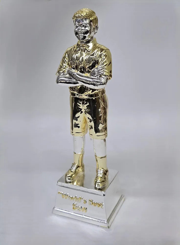 Gold Art India Best Son Figurine Gold & Silver Plated | World's Best Son | Trophy for Son | Gift for Achievement | Idol Figurine for Inspiration | Study Table | Office Desk , 9'' Inch