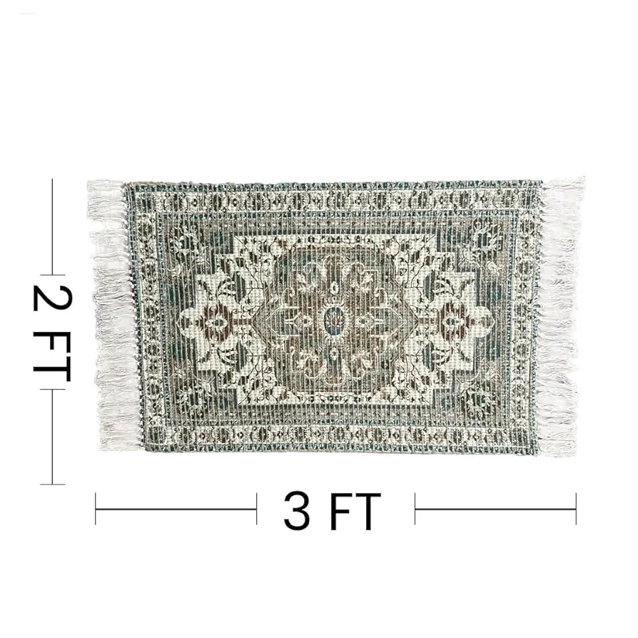 SAJAVAT HOME Braided Cotton & Jute Printed Floor Rug | Aegean Green Area Rug for Living Room, Bedroom, and Home Decor | 2X3 Feet  | Pack of 1