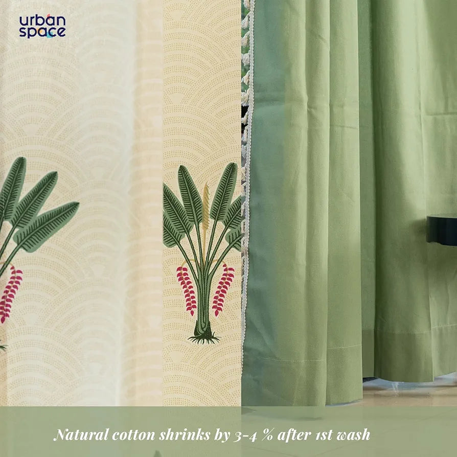 Urban Space 100% Cotton Curtains for Door, Combo Set of 3 Curtains 7 feet Long, 60-65% Room Darkening Curtain, Tieback & Eyelets Included with Curtains for Home Decor 