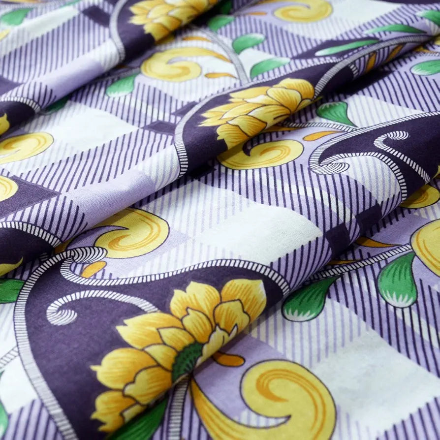 Divine Casa Double Size Bedsheet for Double Bed, 144 TC Pure Cotton Queen Size with 2 Pillow Covers | 222 by 254 cm | Floral | Royal Lilac