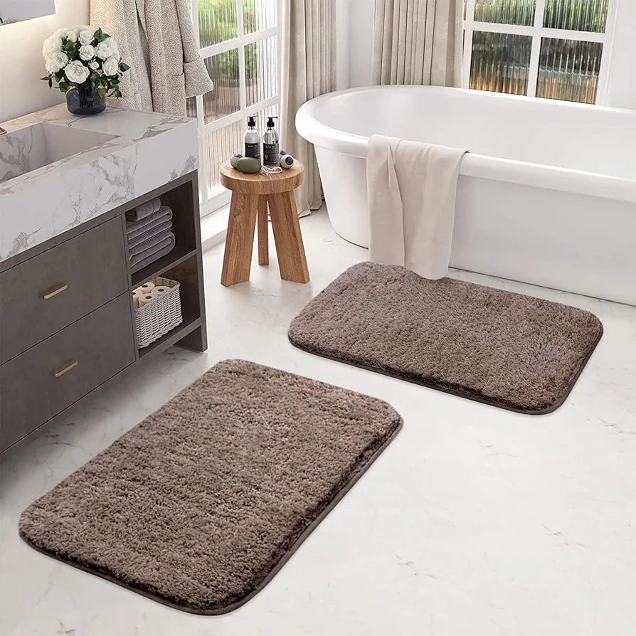 LUXE HOME INTERNATIONAL Bath Mat Super Soft Ultra Absorbent Rectangular Mat Microfibre 3200 GSM Door Mat For HOME/Kitchen/Bathroom/Bedroom/Kid'S Room Floor Mat  Pack Of 2, Brown