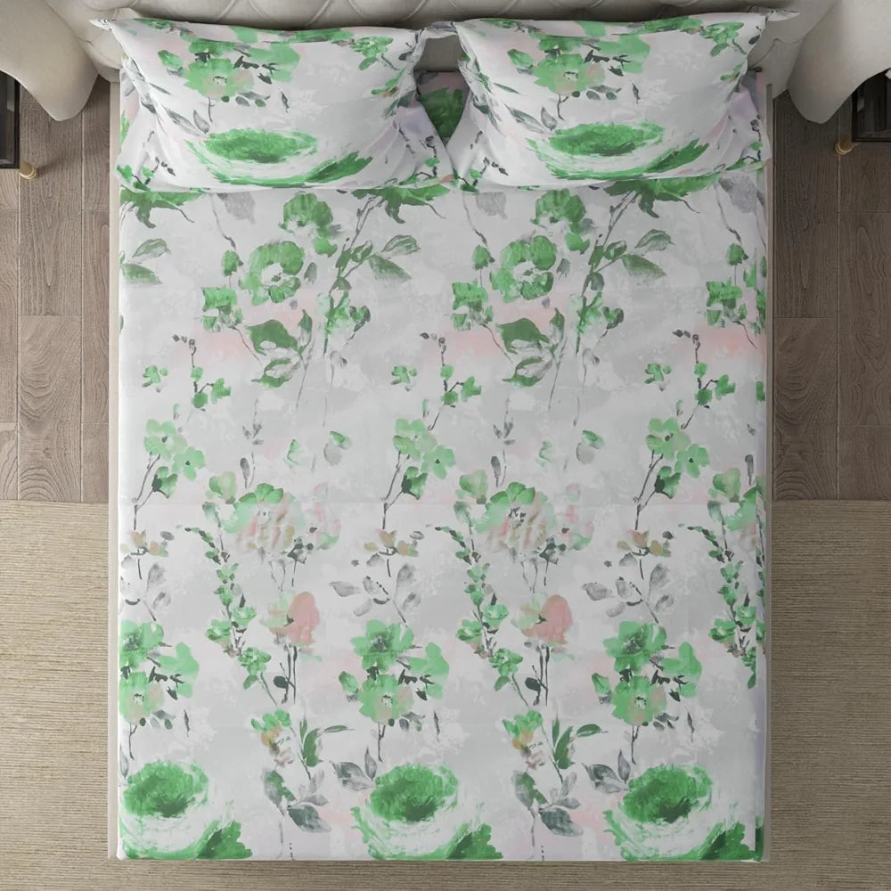 Cloth Fusion Glace Cotton Elastic Fitted Bedsheet for Double Bed King Size with 2 Pillow Covers, Soft Wrinkle Free Elastic Bedsheets for King Size Bed 