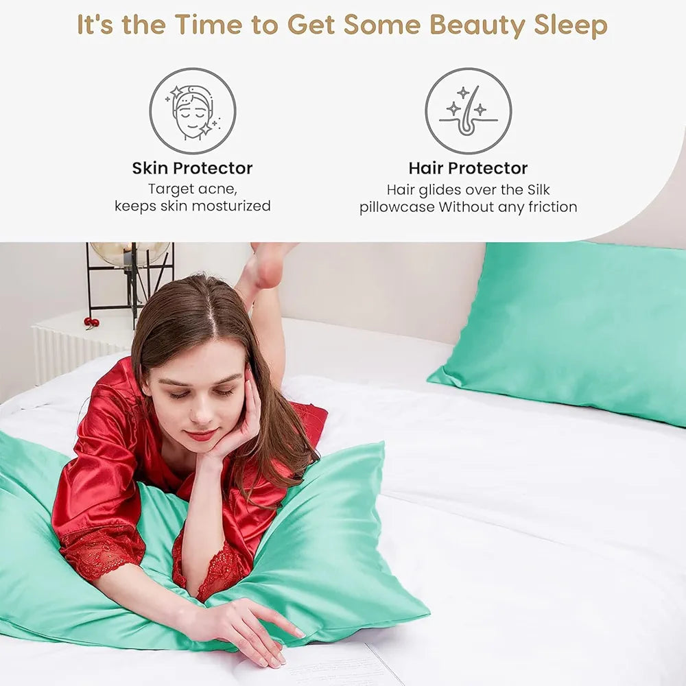 Cloth Fusion Satin Pillow Cover Set of 2 for Hair and Skin Care, Perfect Pillow case with 3 Satin Soft Scrunchies for Women 