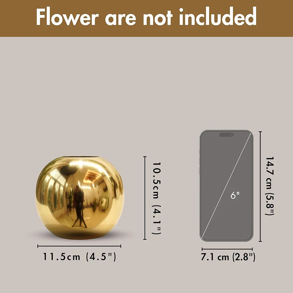 BEHOMA Metal Ball Round Flower Vase for Home Decor|Table Decorative Item for Bedroom Living Room Office Wedding | Best Gift for Birthday Anniversary Festival | Gold, Small