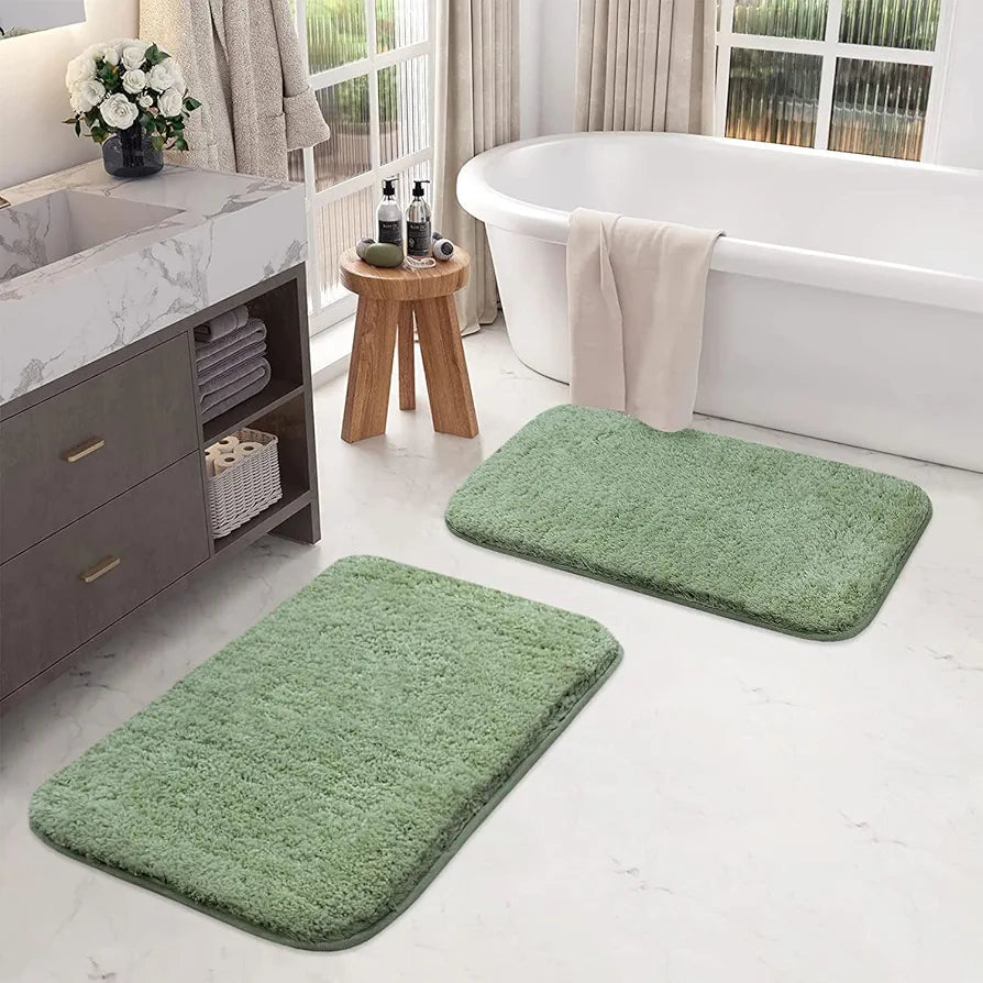 LUXE HOME INTERNATIONAL Bath Mat Super Soft Ultra Absorbent Rectangular Mat Microfibre 3200 GSM Door Mat For HOME/Kitchen/Bathroom/Bedroom/Kid'S Room Floor Mat  Pack Of 2, Green
