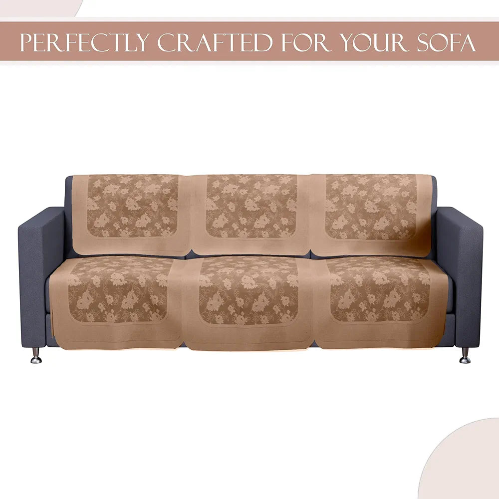 Kuber Industries Set of 10 Net Anti-Skid Sofa Cover 5-Seater | Comfortable Slipcover Sofa Cloth & Furniture Protector for Home Decor | Self Net Hawaii - Camel Brown