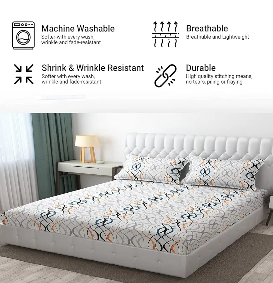 FRESH FROM LOOM Bedsheet King Size|Microfiber Bed Sheet For Double Bed|Floral Design Bed Spread With 2 Pillow Covers|Wrinkle Free Hypo-Allergenic Bedsheets/Bedcover,144 TC