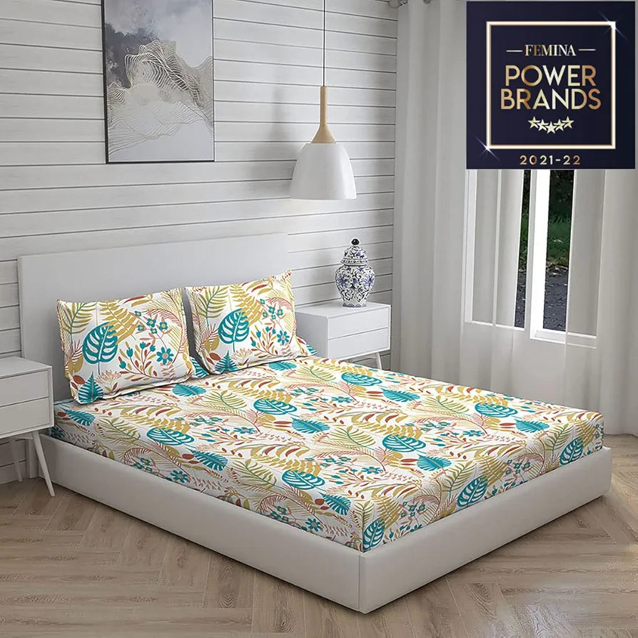 Layers 225 TC Toughened Cotton Bedsheet for Double Bed with 2 Pillow Covers , Bed Sheet Double, Super Soft, Durable, Wrinkle Resistance, Duracount Collection