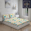 Layers 225 TC Toughened Cotton Bedsheet for Double Bed with 2 Pillow Covers Bed Sheet Double Yellow-Blue