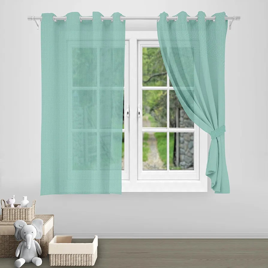 Divine Casa 5 Feet Sheer Window Curtain | Elegant Eggshell Blue Transparent Polyester Panel with Eyelets | Lightweight & Airy Single Curtain for Home Decor