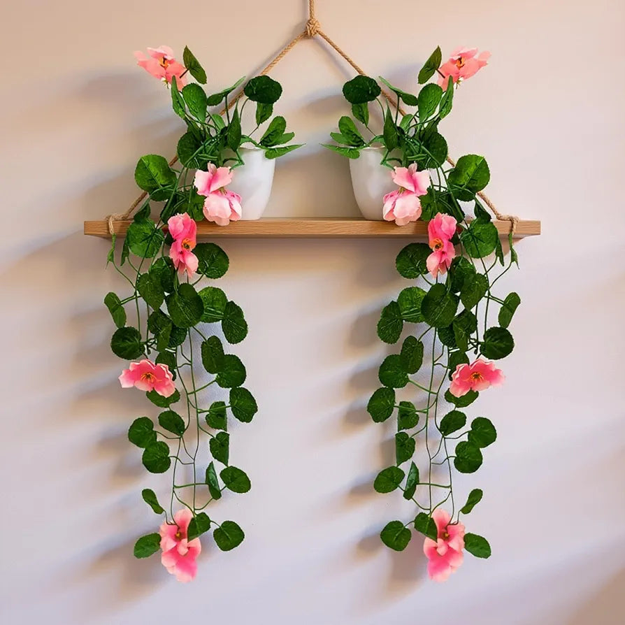 fancymart Pack of 2 Artificial Flower Vine Plants Falling with Small Size Pot - Natural Touch & Feel Home Décor - Perfect for Home and Office Decoration - Size 45 CM , Plastic