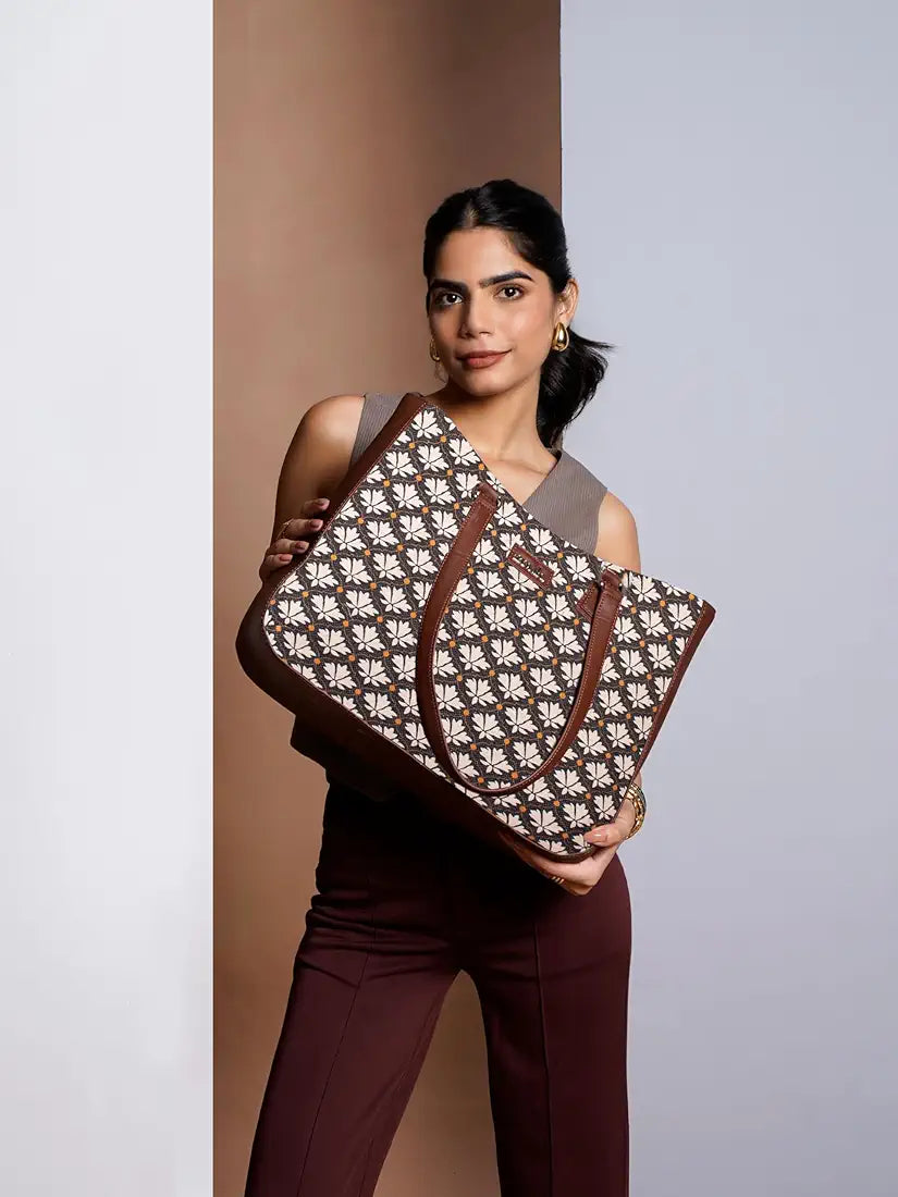 ZOUK Women's Getaway Handbag | Jute | Vegan Leather Handcrafted Tote Bag