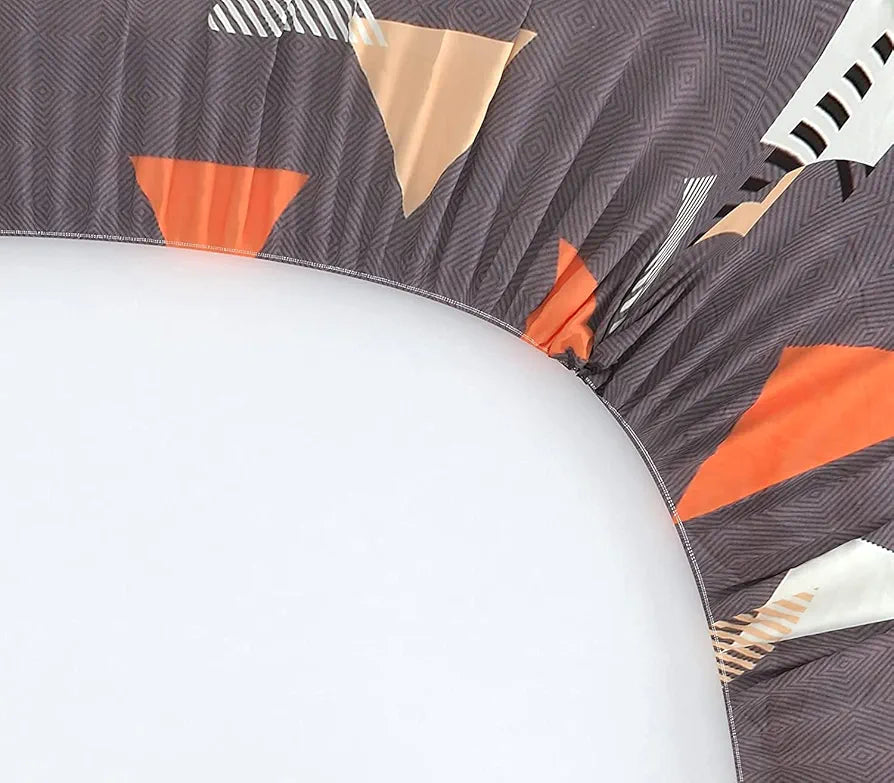 THE HOME STYLE Cotton Feel Glace Cotton Elastic Fitted All Around Printed Full Length Single Bed Bedsheet With 1 Pillow Cover 300 TC 