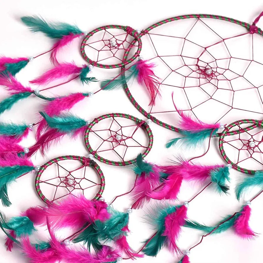 DULI Dream Catcher Traditional Indian Dreamcatcher Wall Art for Bedrooms, Home Wall, Hanging Design, Height 75 cm ,Metal, Feathers Dreamcatcher 