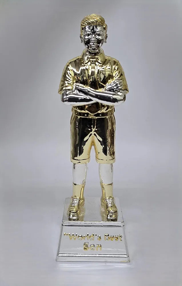 Gold Art India Best Son Figurine Gold & Silver Plated | World's Best Son | Trophy for Son | Gift for Achievement | Idol Figurine for Inspiration | Study Table | Office Desk , 9'' Inch