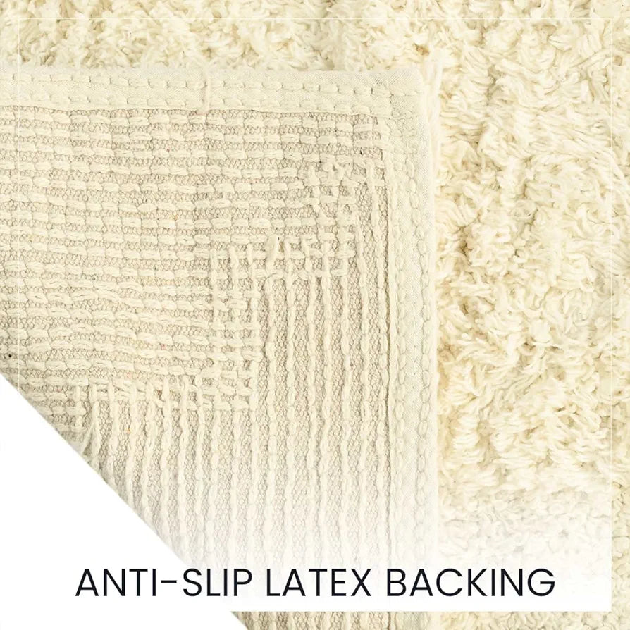 SASHAA WORLD Solid Anti-Skid Cotton Bathmat and Contour Set for Bathroom, Ultra Soft & Absorbent, Tufted Weave, Anti-Slip Latex Backing, Includes Contour & Rectangle Mat, 50X80cm, Cream
