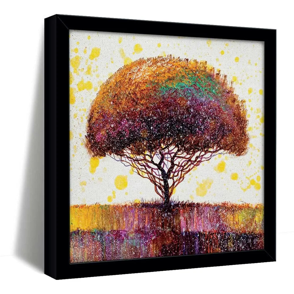ArtX Abstract Colourfull Tree Big Canvas Painting For Bedroom and Living Room With Frame, Multicolour, Square, 24.0 x 24.0 inch, 2x2 Feet, Set Of 1
