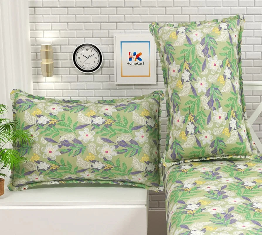 HOMEKART Floral 180 Tc Ultra Super Soft Cotton Feel Microfiber Double Bedsheet with Two Pillow Covers for Your Bedroom 