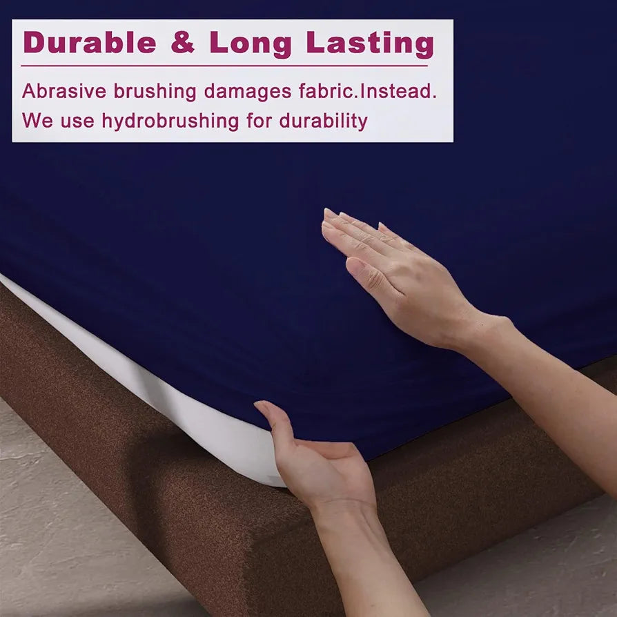 Trance Home Linen 100% Cotton 78x72 inch King Elastic Fitted Bedsheet | 400 Thread Count Premium Hotel Quality Fitted Plain Elastic Bedsheet with 2 Pillow Covers 