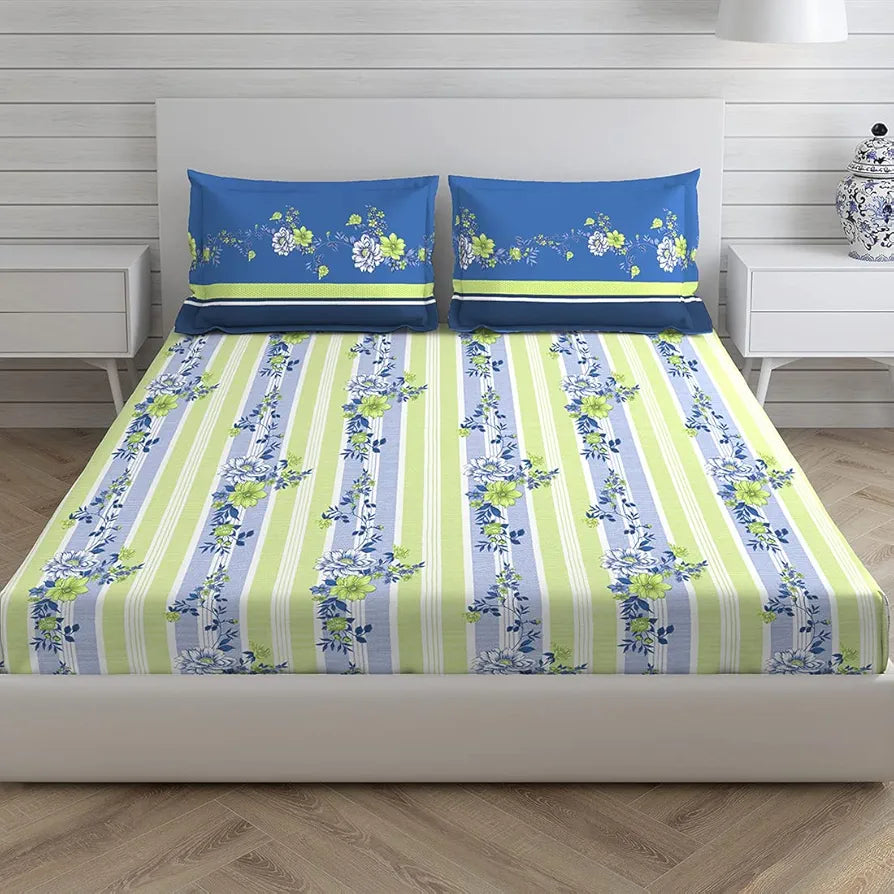 Layers Pavia 100% Cotton Bedsheet Set for All Seasons - Lightweight, Moisture Absorbent, Machine Washable & Easy to Care - Gift for Housewarming & More - 104 TC - Queen Size 