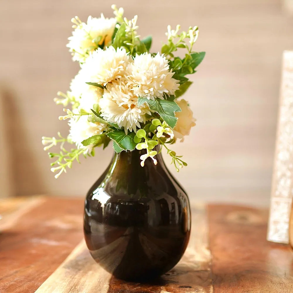 Behoma Metal Flower Vase for Home Decor Living Room Kitchen Office Wedding Round Shape Metal Table Decorative Flower Pot Brass Colour Small 