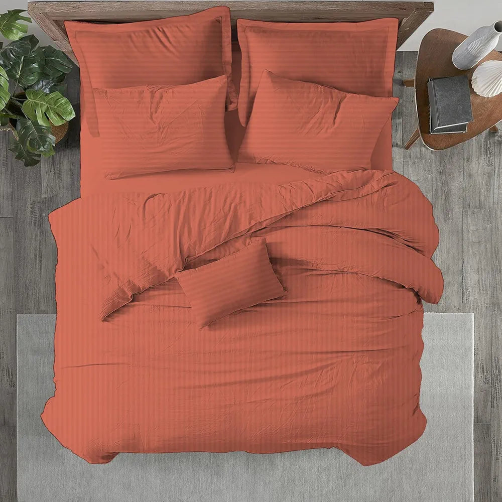 Trance Home Linen Zippered 100% Cotton 200 TC Satin Stripe Queen Duvet Cover Quilt Cover Razai Comforter Cover with 2 Pillow Covers 