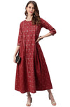 Janasya Women's Maroon Cotton Maxi Dress - S