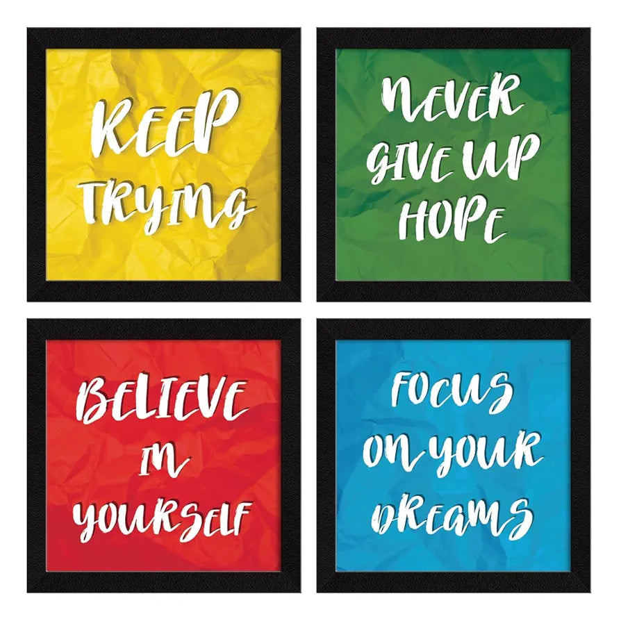 ArtX Paper Motivational Wall Frames Quotes Wall Art Painting, Framed Paintings For Home Office Decor, 20 X 20 inches , 10.0 X 10.0 each, Abstract, Multicolor, Set of 4