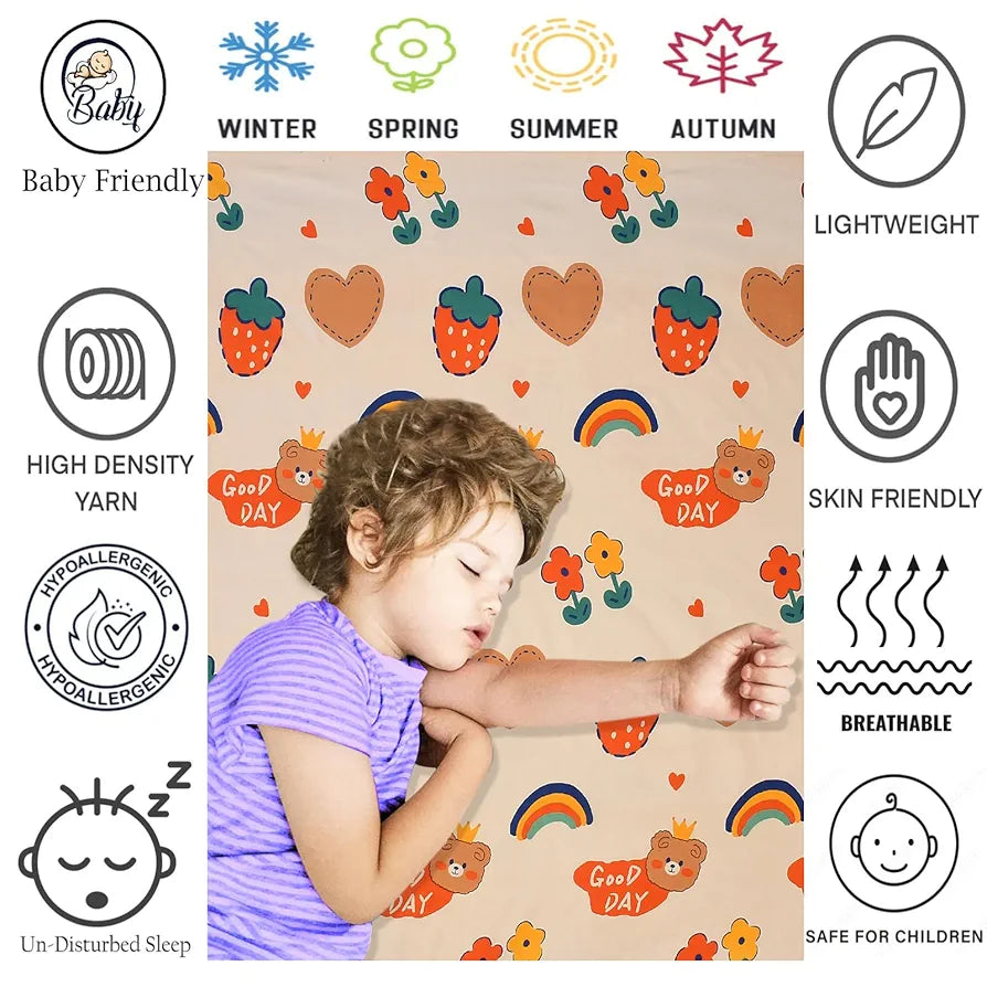 FRESH FROM LOOM Cartoon Wrinkle Free Glace Cotton Bedsheet For Kids With 2 Pillow Cover , 144 Tc,Multicolor