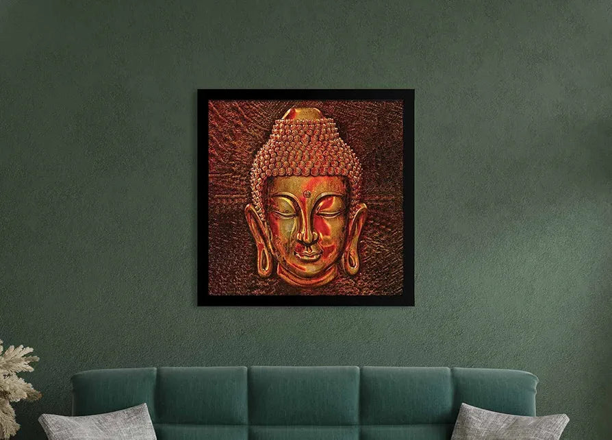ArtX Golden Buddha Big Canvas Painting For Living Room With Frame, Multicolour, Square, 24.0 x 24.0 inch, 2x2 Feet, Set Of 1